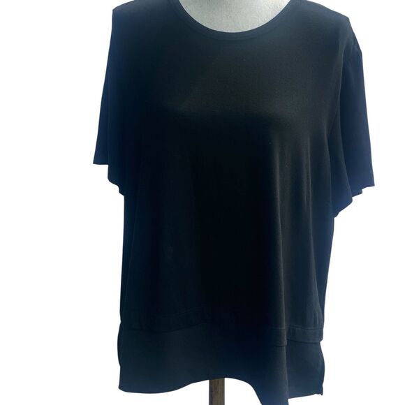 St. John Caviar Womens Black Short Sleeve Jersey Contrast-Hem T-Shirt Size XL - Picture 1 of 5